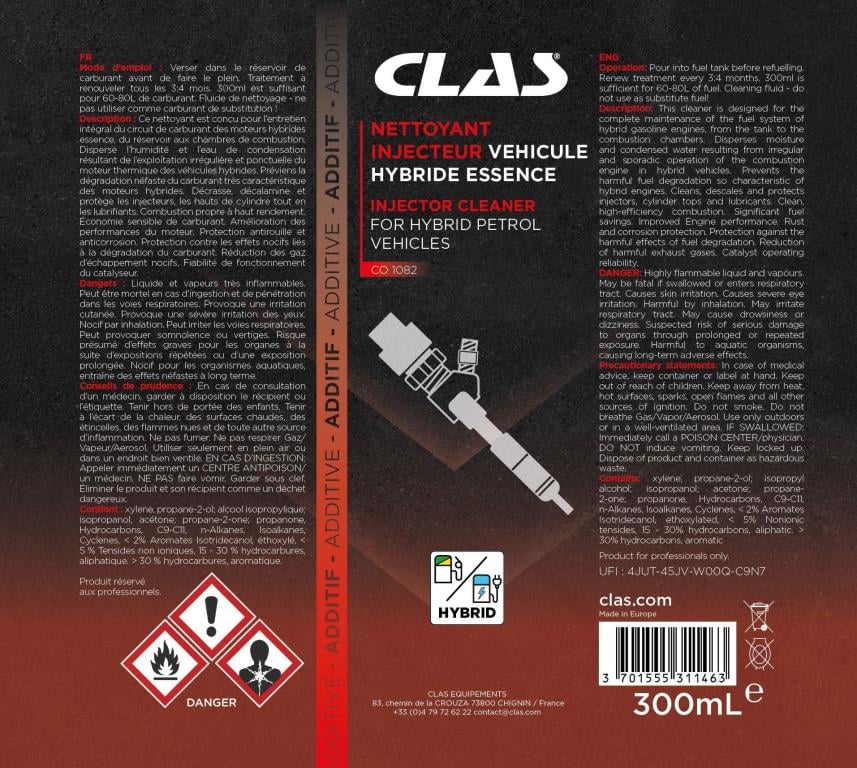 Nettoyant Moteur (Traitement moteur) CLAS Nettoyant injecteur véhicule hybride essence - ref. CO 1082